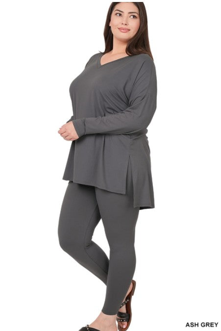 V-NECK Long Sleeve Leggings Set