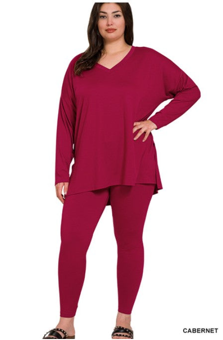 V-NECK Long Sleeve Leggings Set