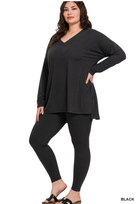 V-NECK Long Sleeve Leggings Set