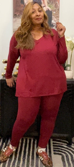 V-NECK Long Sleeve Leggings Set