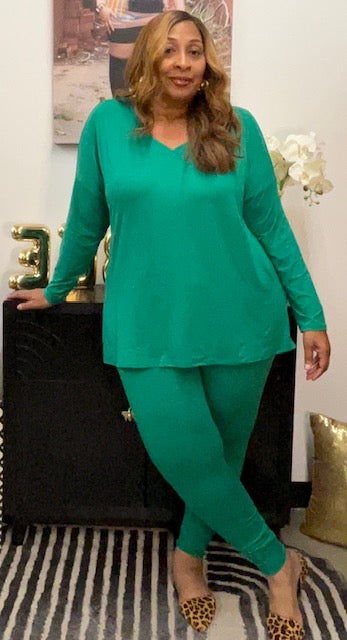 V-NECK Long Sleeve Leggings Set