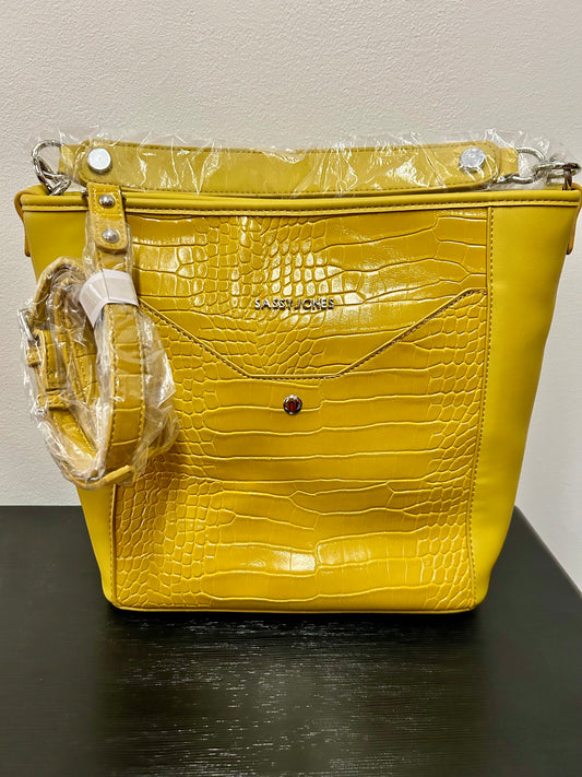Sassy Jones Nikki Croco-Embossed Hobo Bag Yellow #SJ7