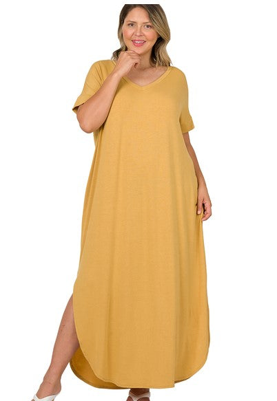 V NECK TSHIRT STYLE MAXI DRESS