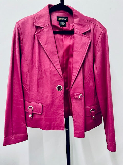 Cropped Fuchsia Leather Jacket