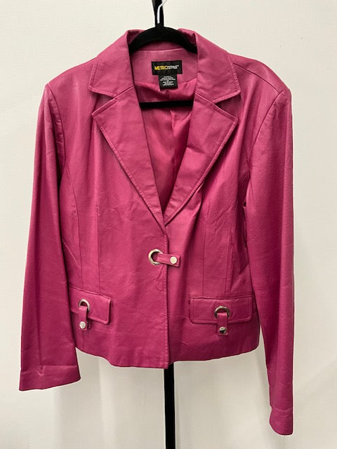 Cropped Fuchsia Leather Jacket