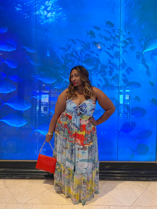 Plus Size Chiffon Maxi Dress in Tropical Print (Pre-Loved)