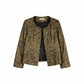 A cropped leopard-print blazer in metallic gold and black.