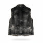 A dark gray and black faux fur vest.