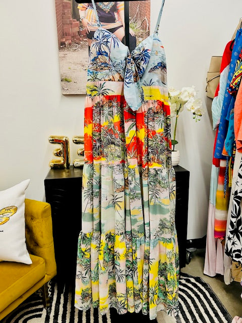 Plus Size Chiffon Maxi Dress in Tropical Print (Pre-Loved)