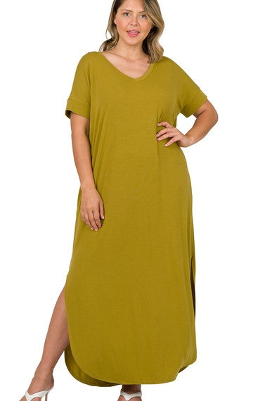 V NECK TSHIRT STYLE MAXI DRESS