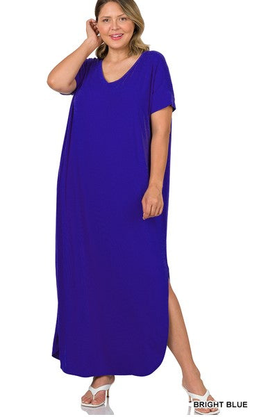 V NECK TSHIRT STYLE MAXI DRESS