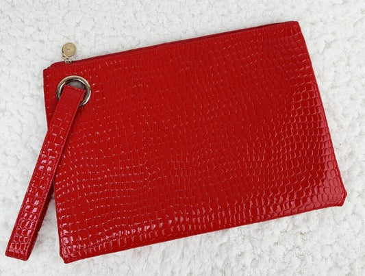 Red Faux Leather Clutch