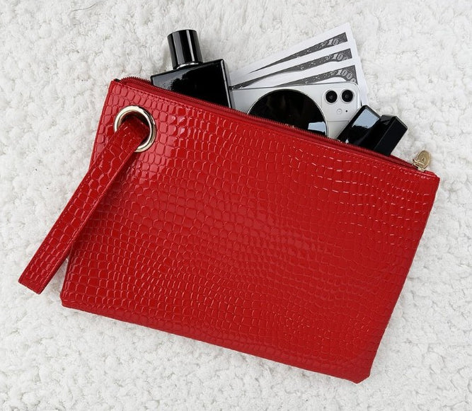 Red Faux Leather Clutch