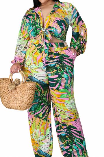 Tropical Pink & Green Pants Set