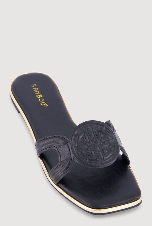 Geometric Band Metallic Trim Open Toe Sandals