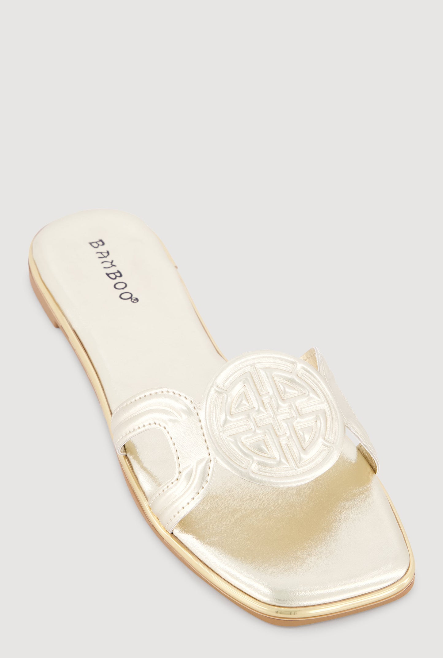 Geometric Band Metallic Trim Open Toe Sandals
