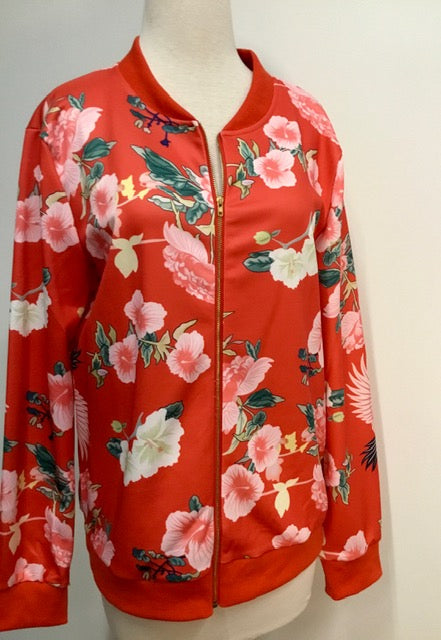 Red Floral Bomber Jacket (L)