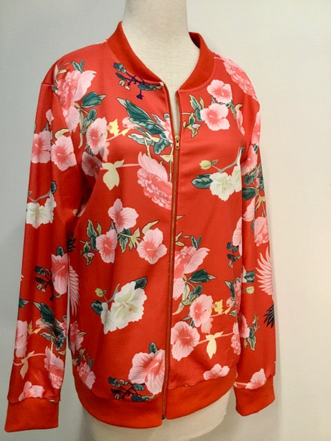 Red Floral Bomber Jacket (L)